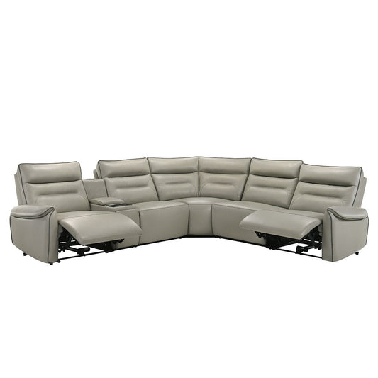 Jayke - Power Motion Sectional Sofa - Light Gray Top Grain Leather Match