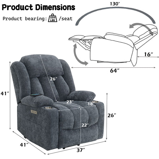 Omarion - Power Recliner With Lift, Heating & Massage - Blue Chenille