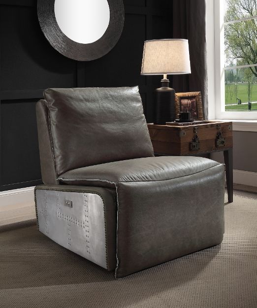 Metier - Power Motion Recliner - Gray Top Grain Leather & Aluminum