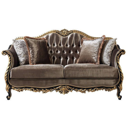 Betria - Loveseat With 4 Pillows - Light Green Velvet, Gold & Black High Gloss