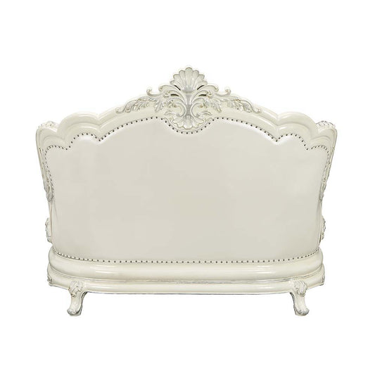 Adara - Loveseat With 5 Pillows - Pearl White Synthetic Leather & Antique White