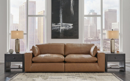 Emilia - 2 Pc. - 2-Piece Sectional Loveseat, Ottoman - Caramel