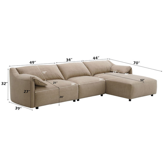Veata - Sectional Sofa - Light Brown Suede