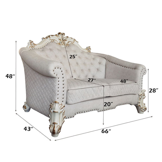 Vendome II - Loveseat With 4 Pillows - Two Tone Ivory Fabric & Antique Pearl