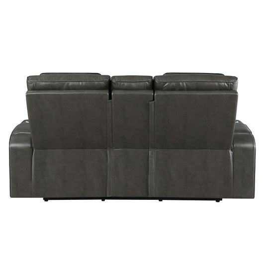Taddeo - Power Motion Loveseat With Console, Speaker, USB, Wireless Charger & LED - Dark Gray