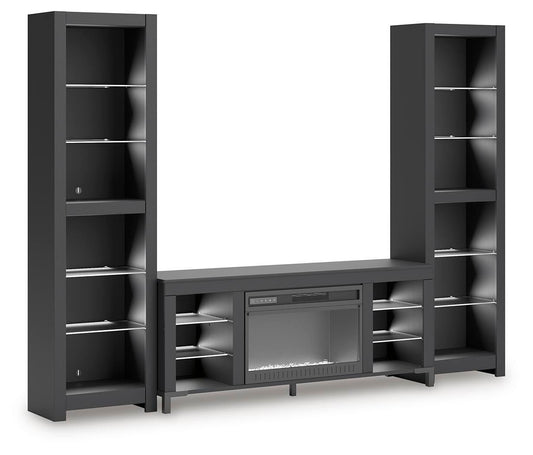 Cayberry - 3-Piece Entertainment Center With Electric Fireplace - Black