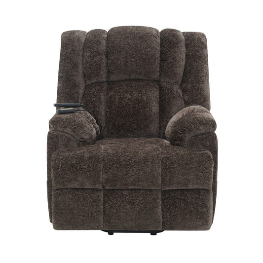 Pacay - Power Recliner With Lift & Heating & Massage - Brown Chenille