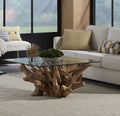 One - Solid Teak Root Glass Top Table