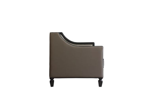 House Beatrice - Loveseat With 3 Pillows - Tan Synthetic Leather , Black Synthetic Leather & Charcoal