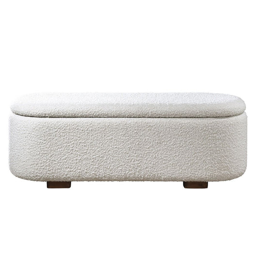 Sandro - Bench With Storage - Beige Boucle & Walnut
