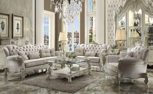 Versailles - 47" Sofa With 5 Pillows - Ivory Fabric & Bone White