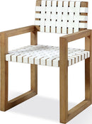 One - Woven Leather And Solid Wood Dining Arm Chair - White And Bisque