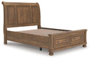 Feddinger - 3 Pc. - Queen Sleigh Storage Bed, Dresser And Mirror - Medium Brown