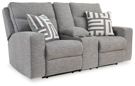 Biscoe - Power Reclining Loveseat With Console /Adj Headrest - Pewter