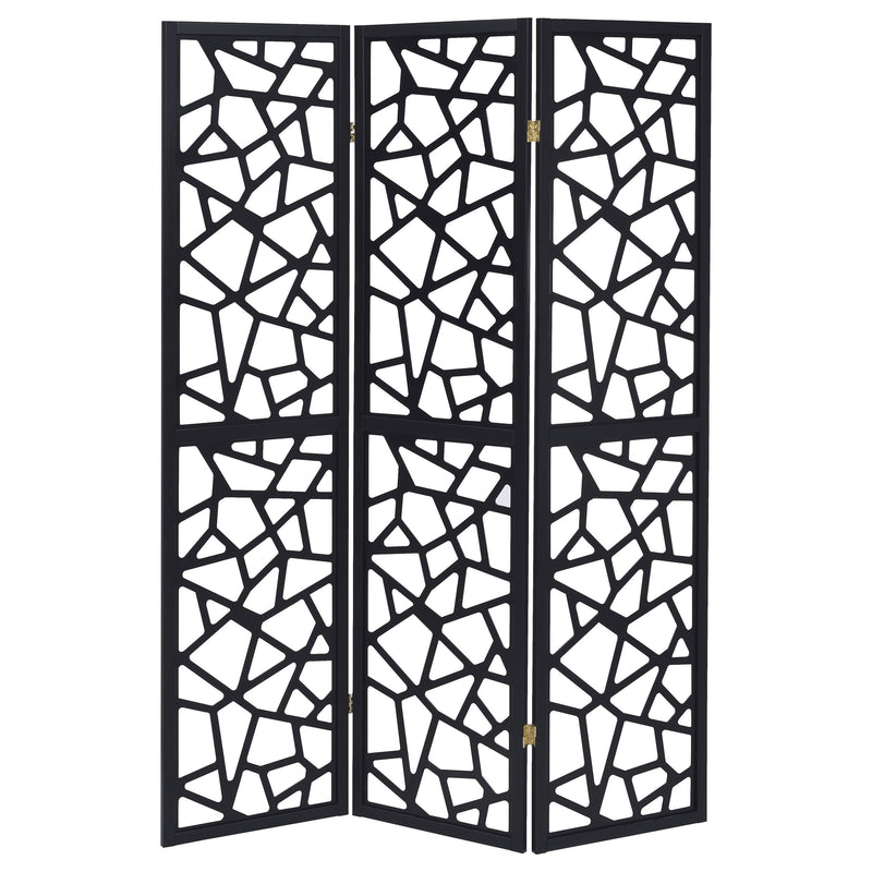 Coaster Furniture Nailan 900092 3-Panel Room Divider Folding Screen - Black Open Mosaic IMAGE 3