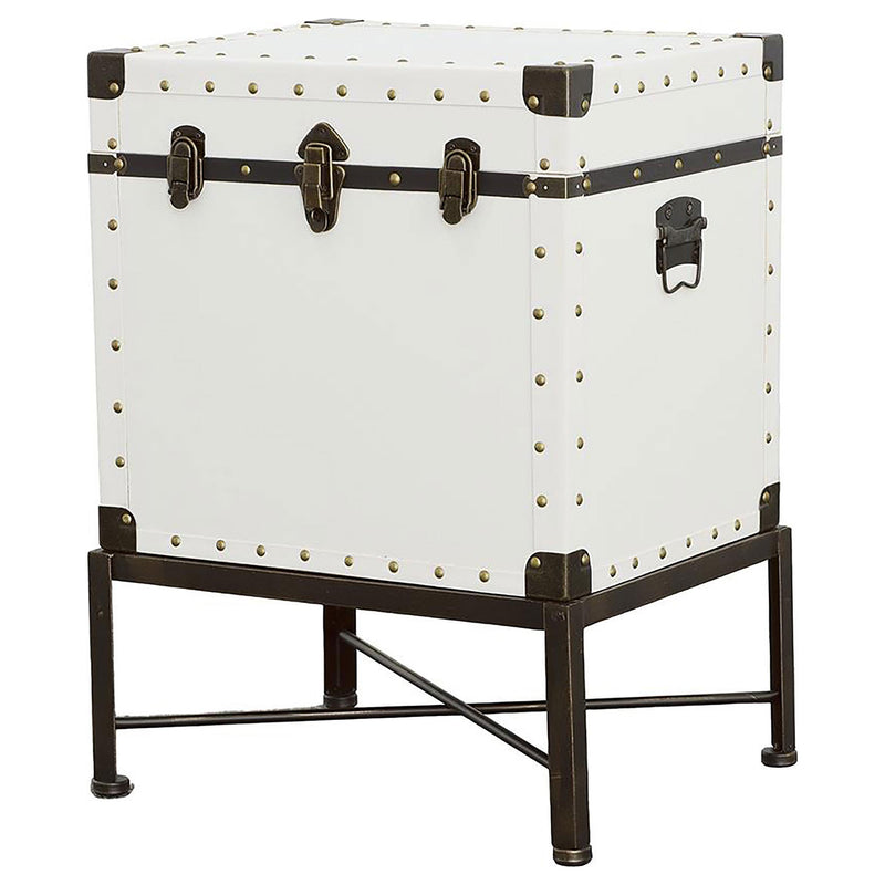 Coaster Furniture Nancy 902819 Upholstered Vintage Side Table Storage Trunk - White IMAGE 3