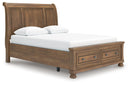 Feddinger - 3 Pc. - Queen Sleigh Storage Bed, Dresser And Mirror - Medium Brown