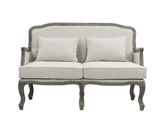 Tania - Loveseat With 2 Pillows - Cream Linen & Gray
