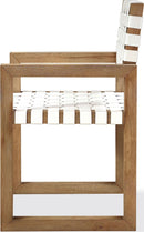 One - Woven Leather And Solid Wood Dining Arm Chair - White And Bisque