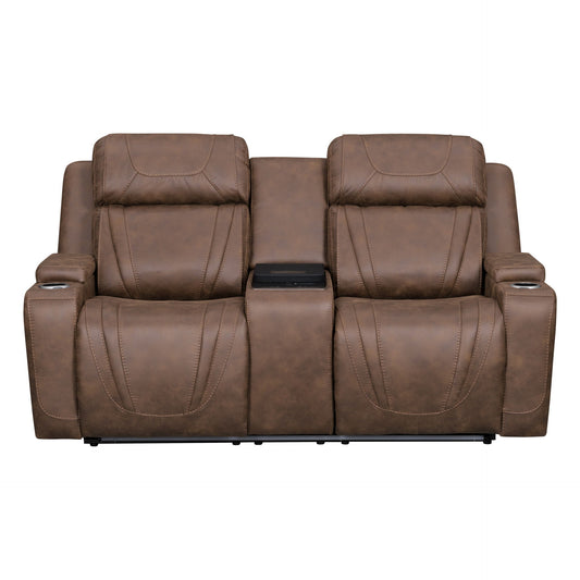 Carrow - Loveseat With Power Headrest, Footrest & Cooler, Massage, Stereo - Brown