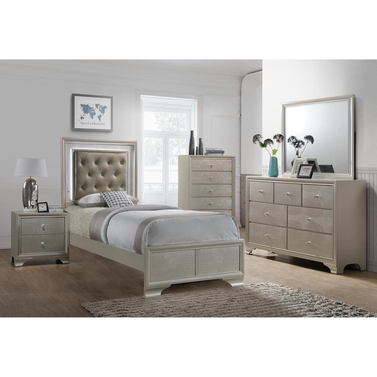  Crown Mark Lyssa Twin Upholstered Panel Bed B4300-T-HBFB/B4300-FT-RAIL IMAGE 2