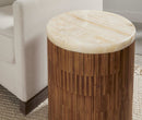 One - Stone Wood Tile Round End Table - Onyx And Solid Teak