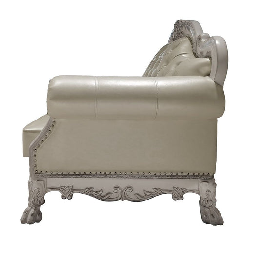 Dresden - Loveseat With 3 Pillows - Synthetic Leather & Bone White