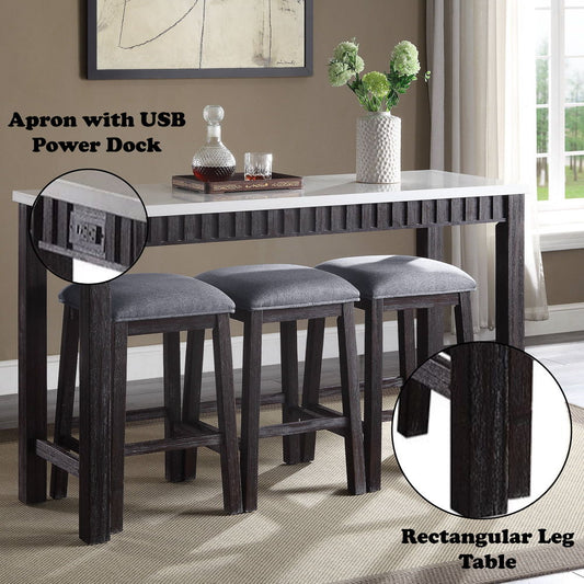 Necalli - 4 Piece Counter Height Table Set - Marble Top & Weathered Espresso