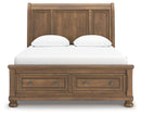 Feddinger - 3 Pc. - Queen Sleigh Storage Bed, Dresser And Mirror - Medium Brown