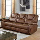  Furniture of America Ffion Power Reclining Leather Look Sofa CM6219BR-SF IMAGE 1