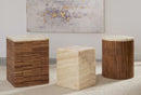 One - Stone Wood Tile Round End Table - Onyx And Solid Teak