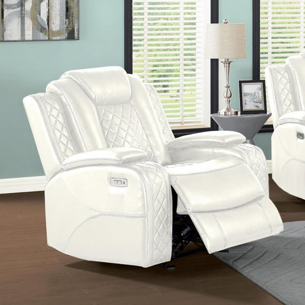 New Classic Furniture Orion Power Glider Leather Look Recliner U1769-13P2-WHT IMAGE 1