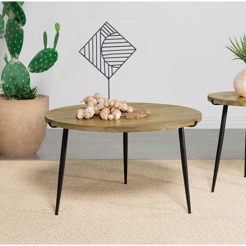 Coaster Furniture Pilar 703608 Round Solid Wood Top Coffee Table - Natural and Black IMAGE 2
