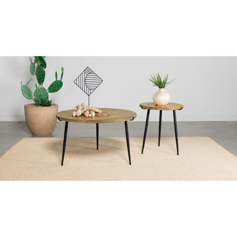 Coaster Furniture Pilar 703608 Round Solid Wood Top Coffee Table - Natural and Black IMAGE 3