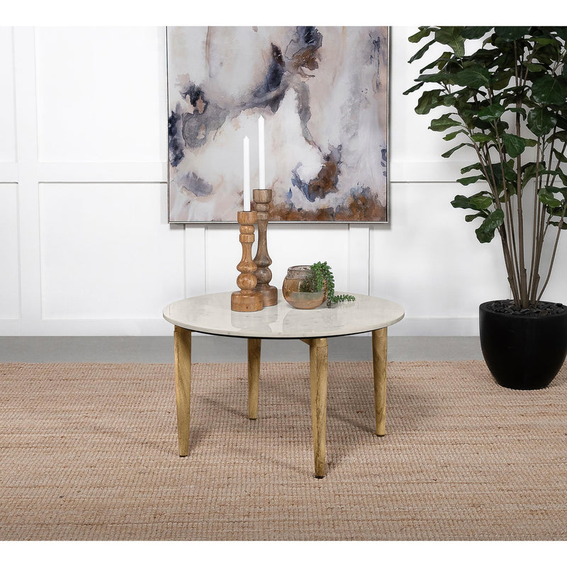 Coaster Furniture Aldis 703718 Round Marble Top Coffee Table - White and Natural IMAGE 3