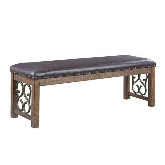 Raphaela - Bench - Black Synthetic Leather & Weathered Cherry