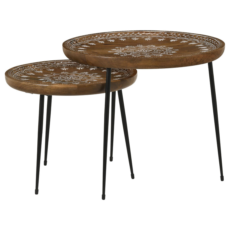 Coaster Furniture Nuala 935984 2-piece Round Mango Wood Nesting Tables - Honey IMAGE 6