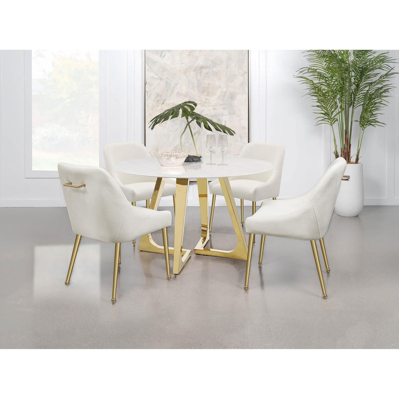 Coaster Furniture Gwynn 107171 Round 51-inch Marble Stainless Steel Dining Table - Gold IMAGE 11
