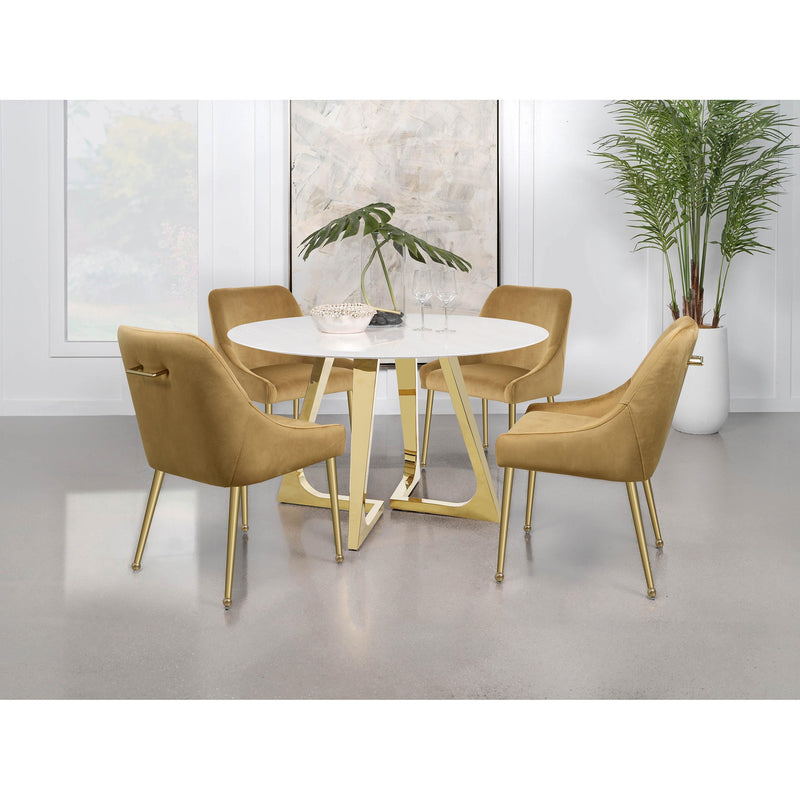 Coaster Furniture Gwynn 107171 Round 51-inch Marble Stainless Steel Dining Table - Gold IMAGE 12