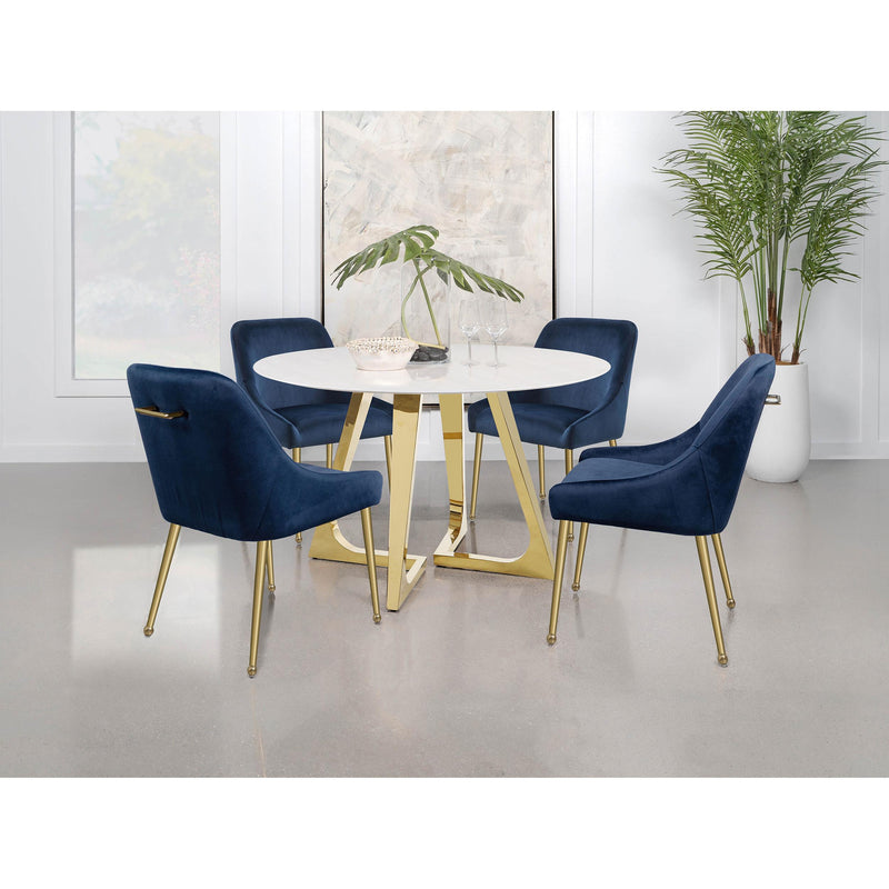 Coaster Furniture Gwynn 107171 Round 51-inch Marble Stainless Steel Dining Table - Gold IMAGE 14
