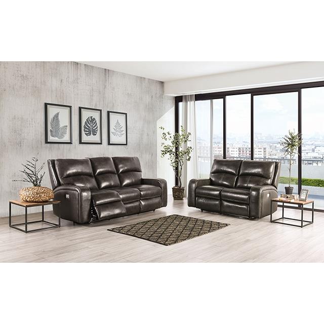 Furniture of America Soterios Power Leather Match Recliner CM9924DG-CH-PM IMAGE 2