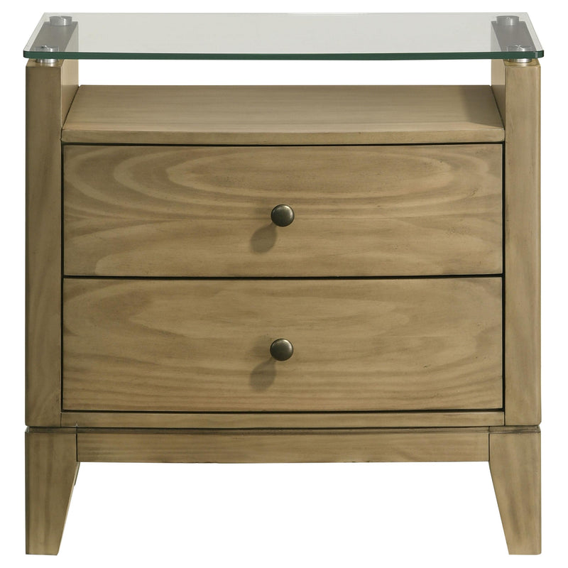 Coaster Furniture Granada 224922 2-Drawer Glass Top Nightstand - Natural Pine IMAGE 2