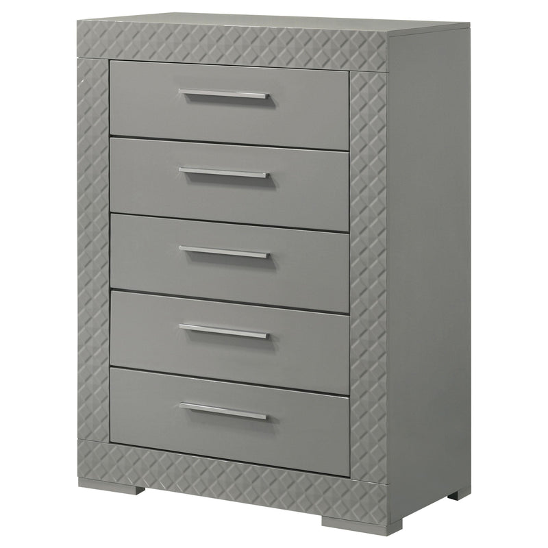 Coaster Furniture Ives 224975 5-Drawer Bedroom Chest of Drawers - Grey High Gloss IMAGE 3