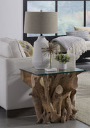 One - Solid Teak Root Glass Top Table