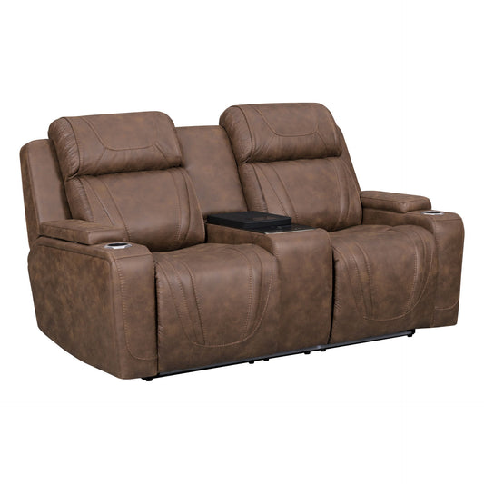 Carrow - Loveseat With Power Headrest, Footrest & Cooler, Massage, Stereo - Brown