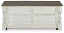 Havalance - Lift Top Cocktail Table with Storage Drawers - White / Gray