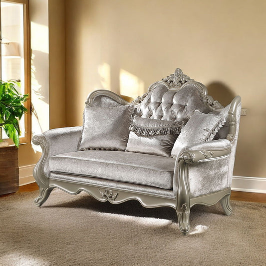 Libertee - Loveseat With 3 Pillows - Beige Fabric & Champagne