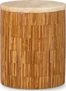 One - Stone Wood Tile Round End Table - Onyx And Solid Teak