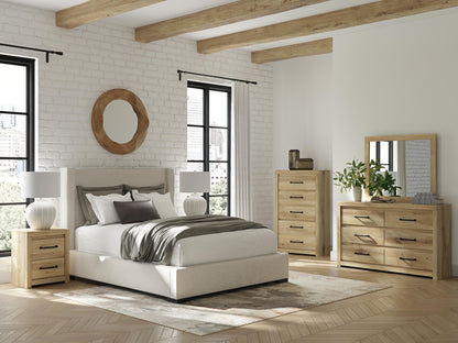 Brozmont - Queen Upholstered Storage Bed - Oatmeal