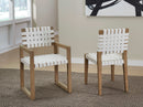 One - Woven Leather And Solid Wood Dining Arm Chair - White And Bisque